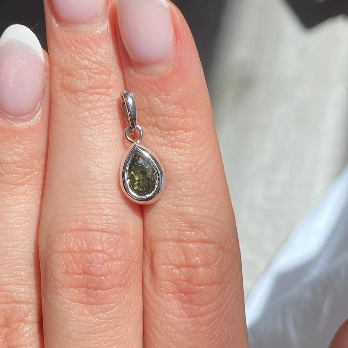 1.01ct Green Chameleon Pear Shape Diamond Charm GIA — view 2 — Laura Milman New York