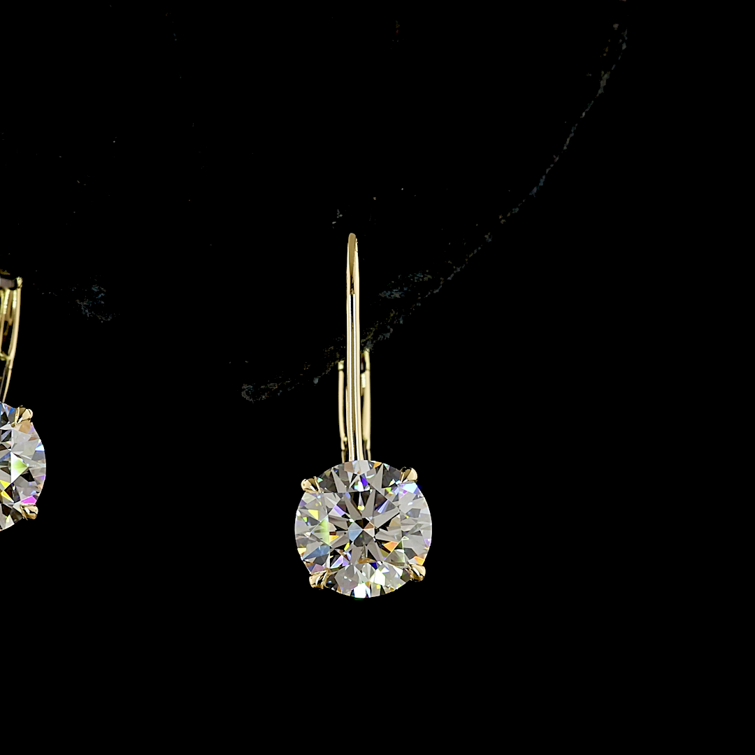 3.14 CT Round Lab Grown Diamond Drop Earrings in 14K Yellow Gold — Laura Milman New York