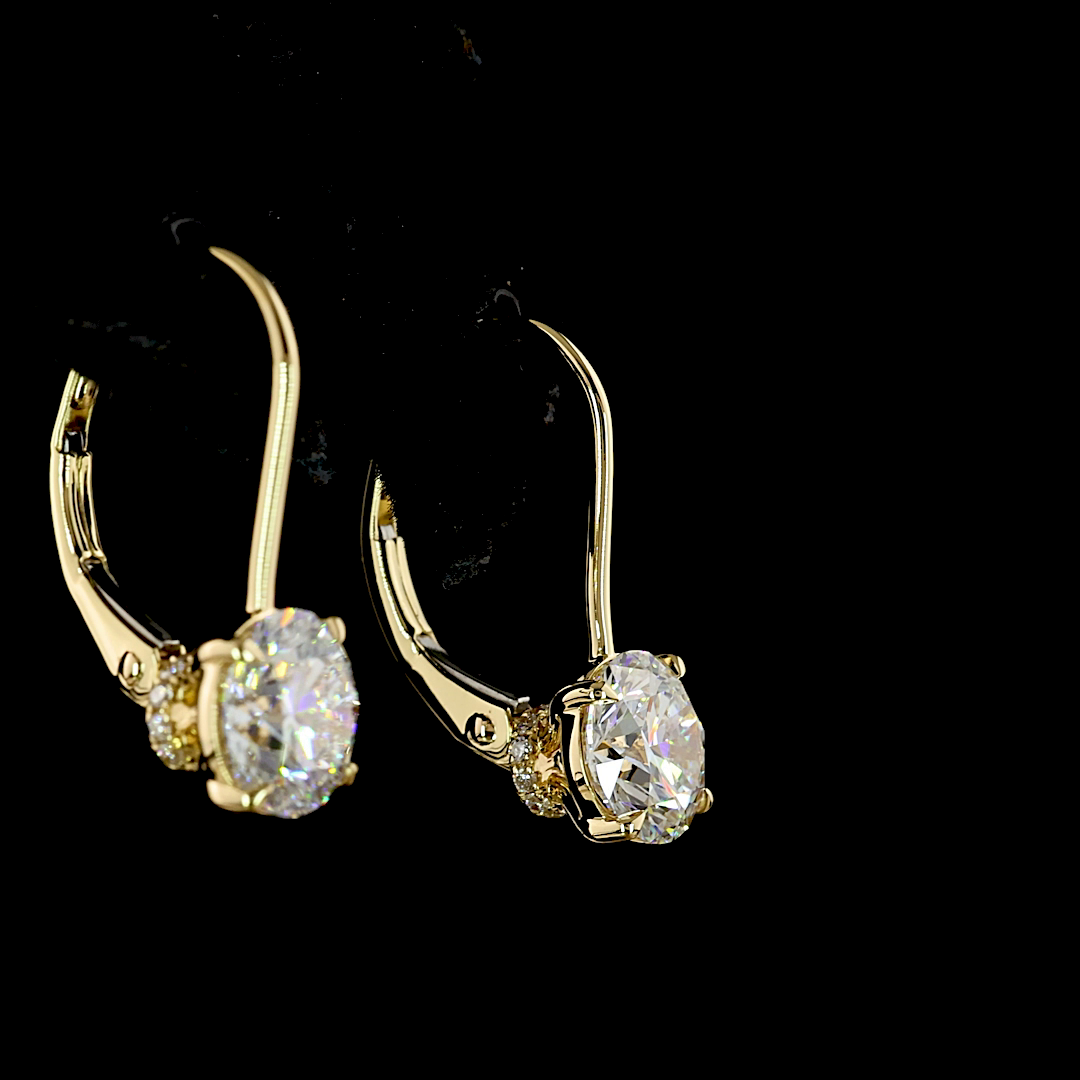 3.14 CT Round Lab Grown Diamond Drop Earrings in 14K Yellow Gold — Laura Milman New York