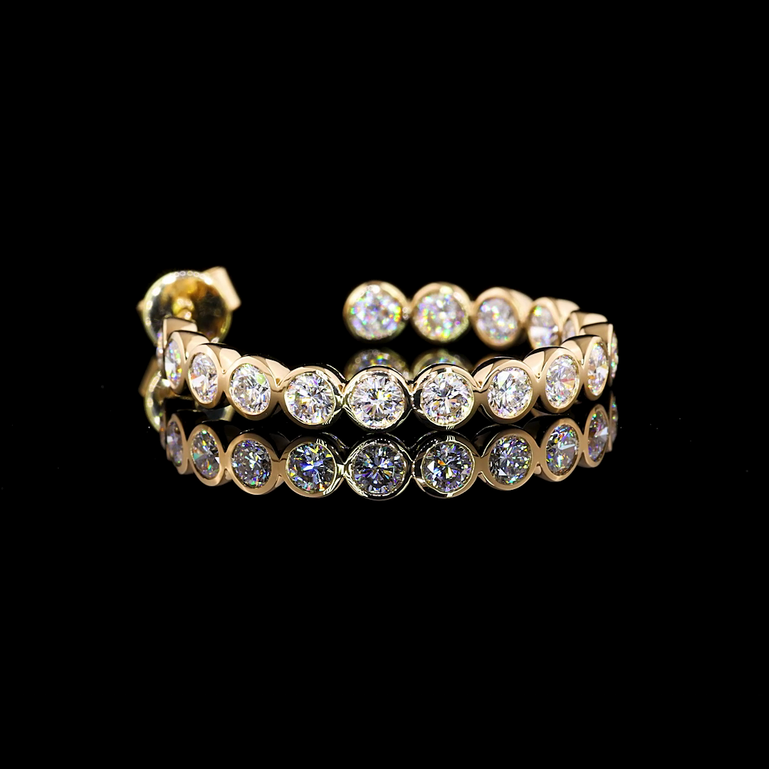 2.87 CT Round Lab Grown Diamond C Hoop Earrings in 14K Yellow Gold — Laura Milman New York