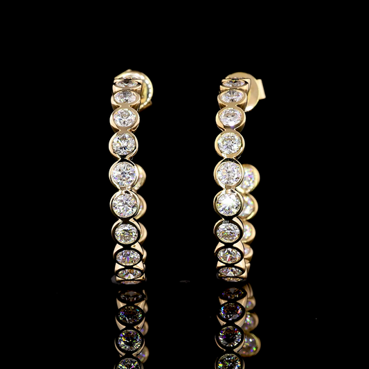 2.87 CT Round Lab Grown Diamond C Hoop Earrings in 14K Yellow Gold