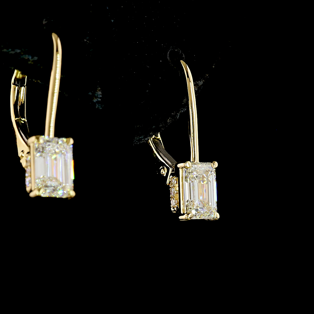 1.08 CT Emerald Lab Grown Diamond Drop Earrings in 14K Yellow Gold — Laura Milman New York