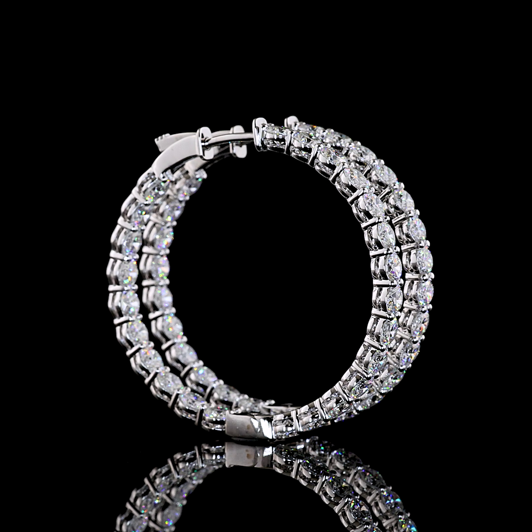 Lab-Grown Round Diamond Hoops Earring — Prong,  — 6.85 ct total per pair 14K WHITE GOLD — Laura Milman New York