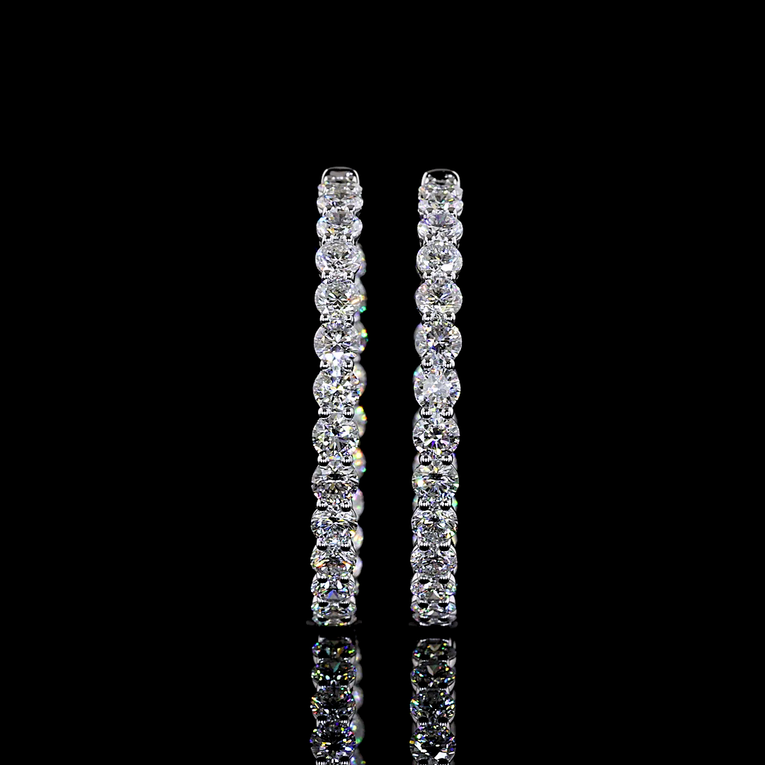 Lab-Grown Round Diamond Hoops Earring — Prong,  — 6.85 ct total per pair 14K WHITE GOLD — Laura Milman New York