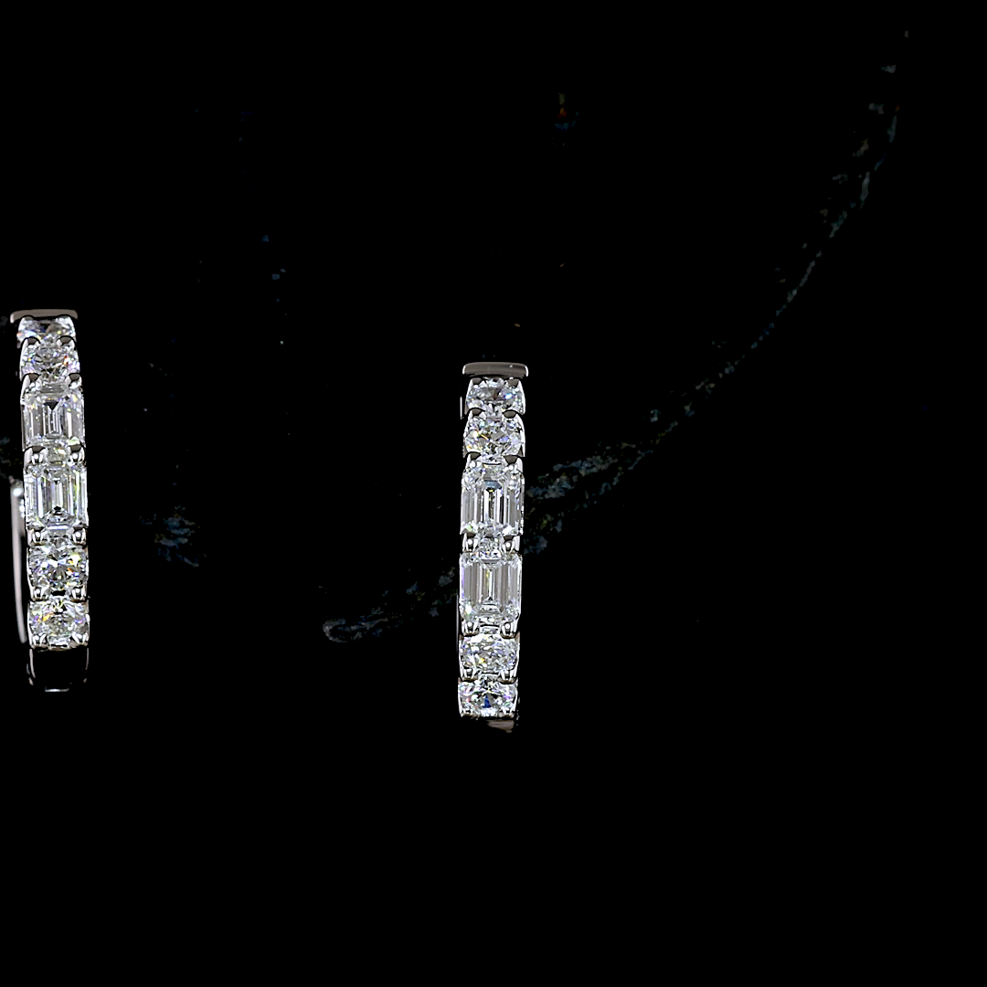 0.37 CT Emerald Lab Grown Diamond Huggie Earrings in 14K White Gold — Laura Milman New York