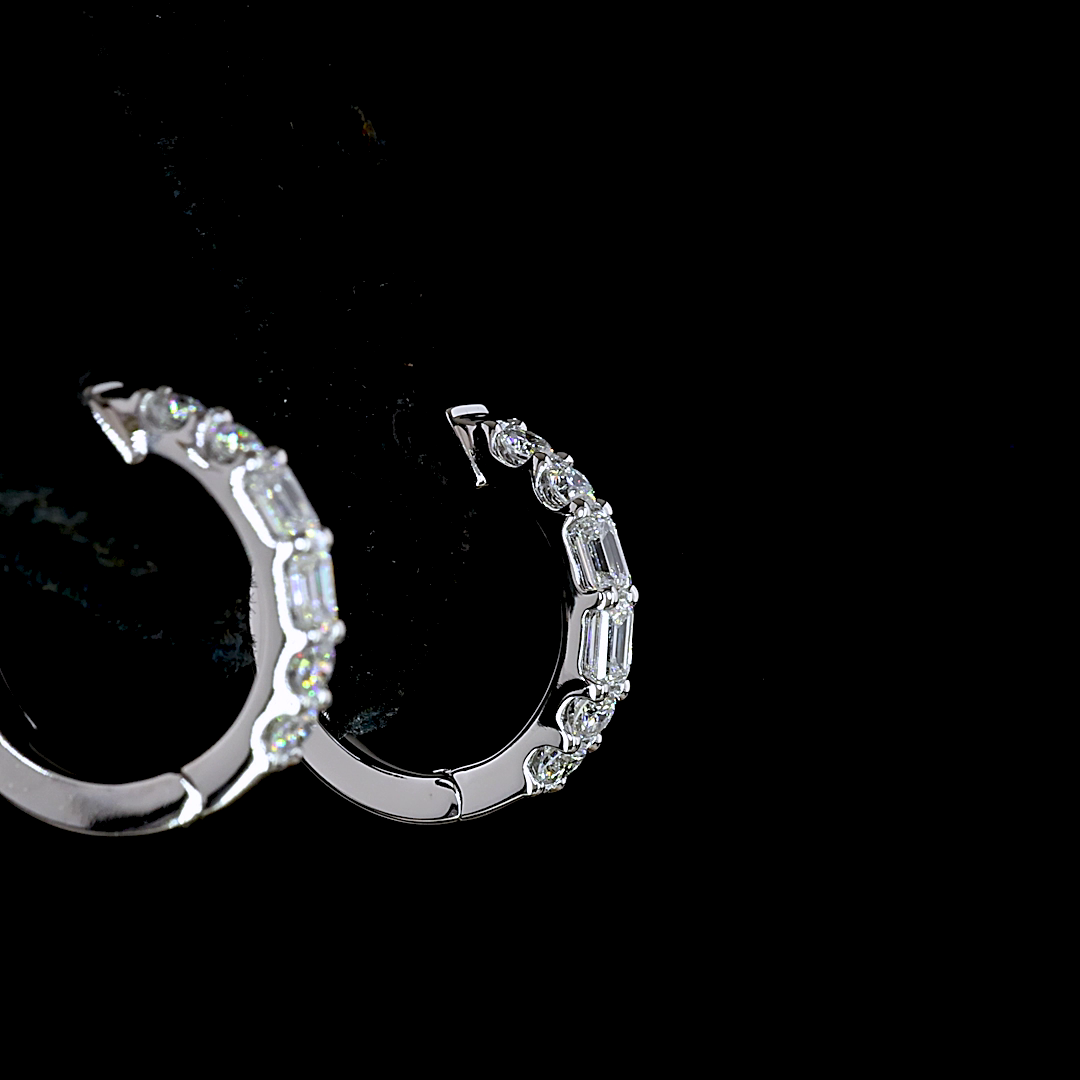 0.37 CT Emerald Lab Grown Diamond Huggie Earrings in 14K White Gold — Laura Milman New York