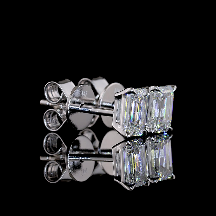 Lab-Grown Emerald Diamond Studs Earring — Prong, North South