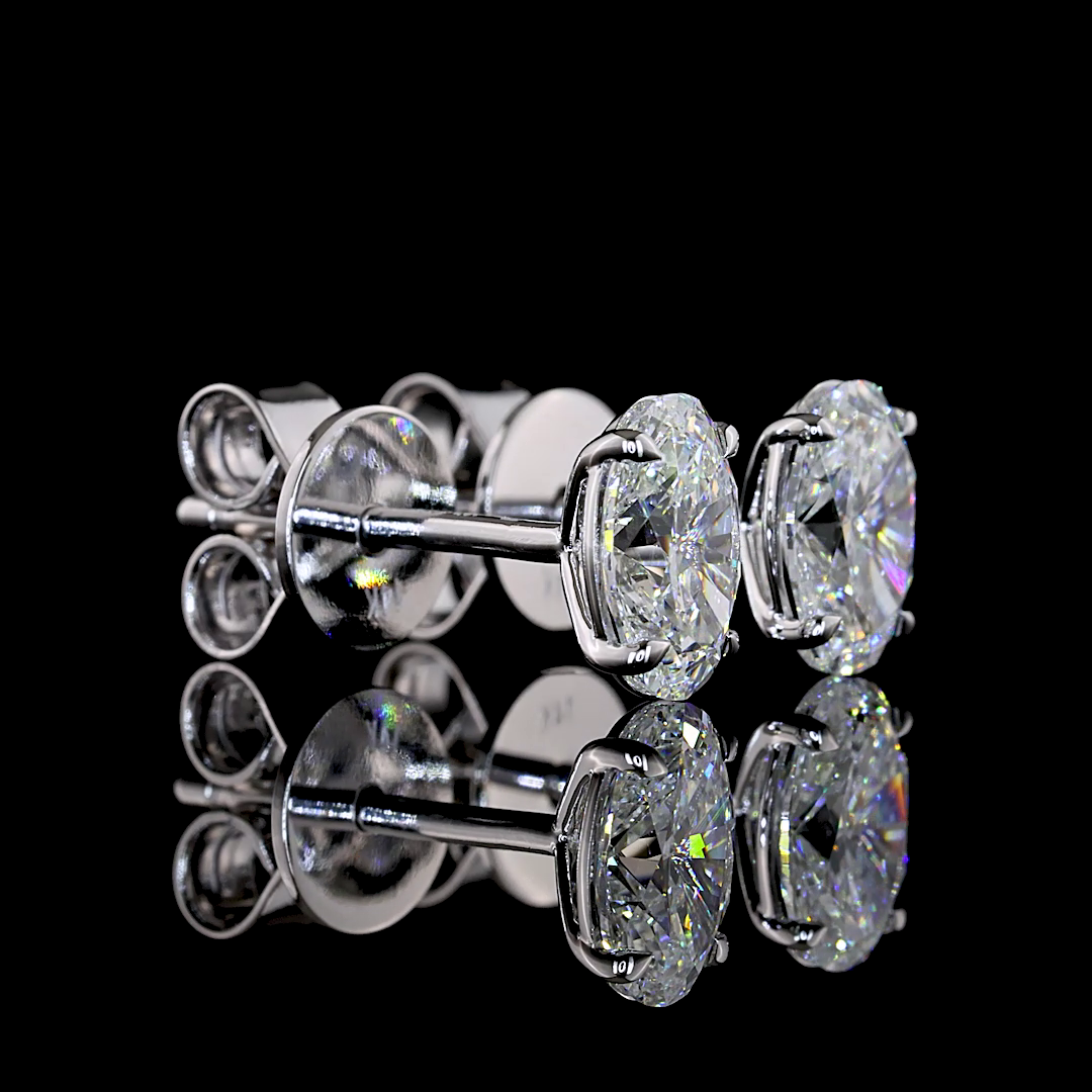 Lab-Grown Oval Diamond Studs Earring — Prong, North South — 1.06 ct total per pair 14K WHITE GOLD — Laura Milman New York