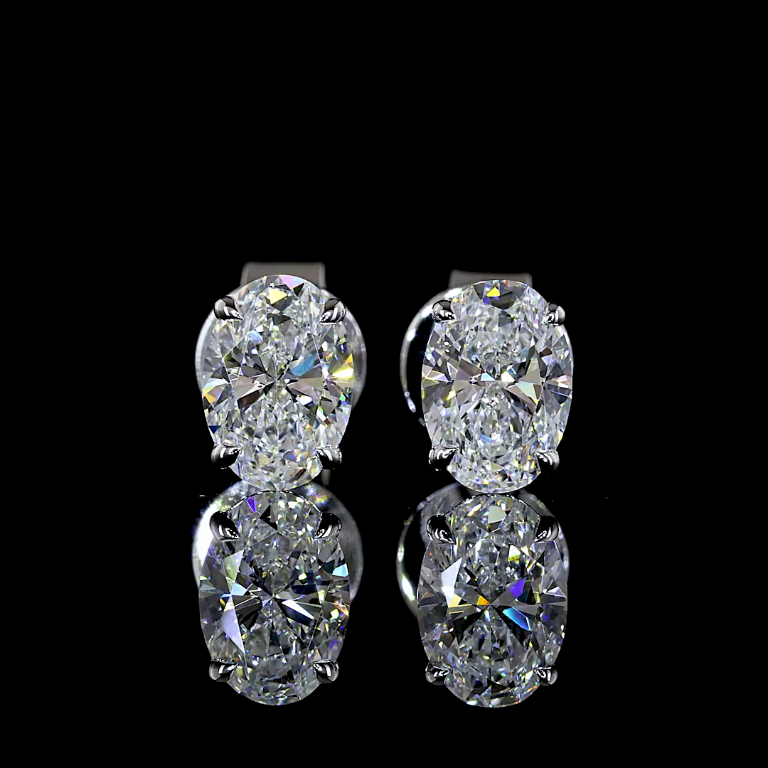 Lab-Grown Oval Diamond Studs Earring — Prong, North South — 1.06 ct total per pair 14K WHITE GOLD — Laura Milman New York