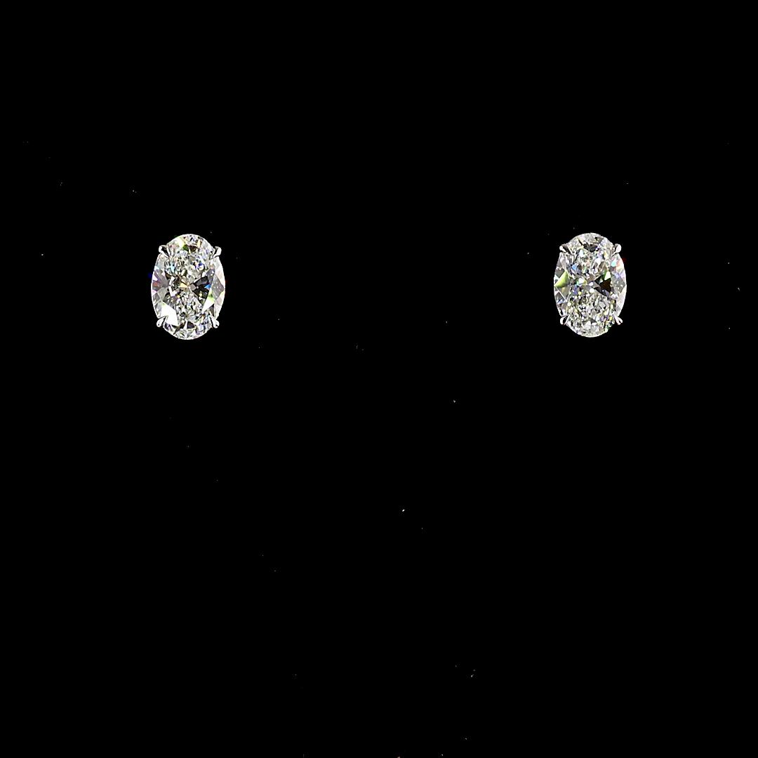 Lab-Grown Oval Diamond Studs Earring — Prong, North South — 4.07 ct total per pair 14K WHITE GOLD — Laura Milman New York