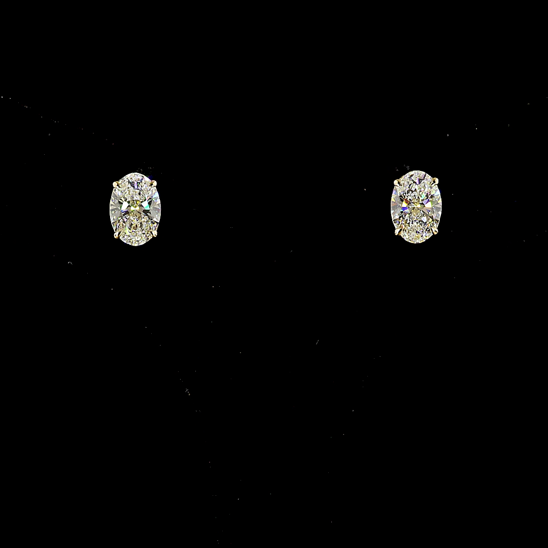 Lab-Grown Oval Diamond Studs Earring — Prong, North South — 4.00 ct total per pair 14K YELLOW GOLD — Laura Milman New York