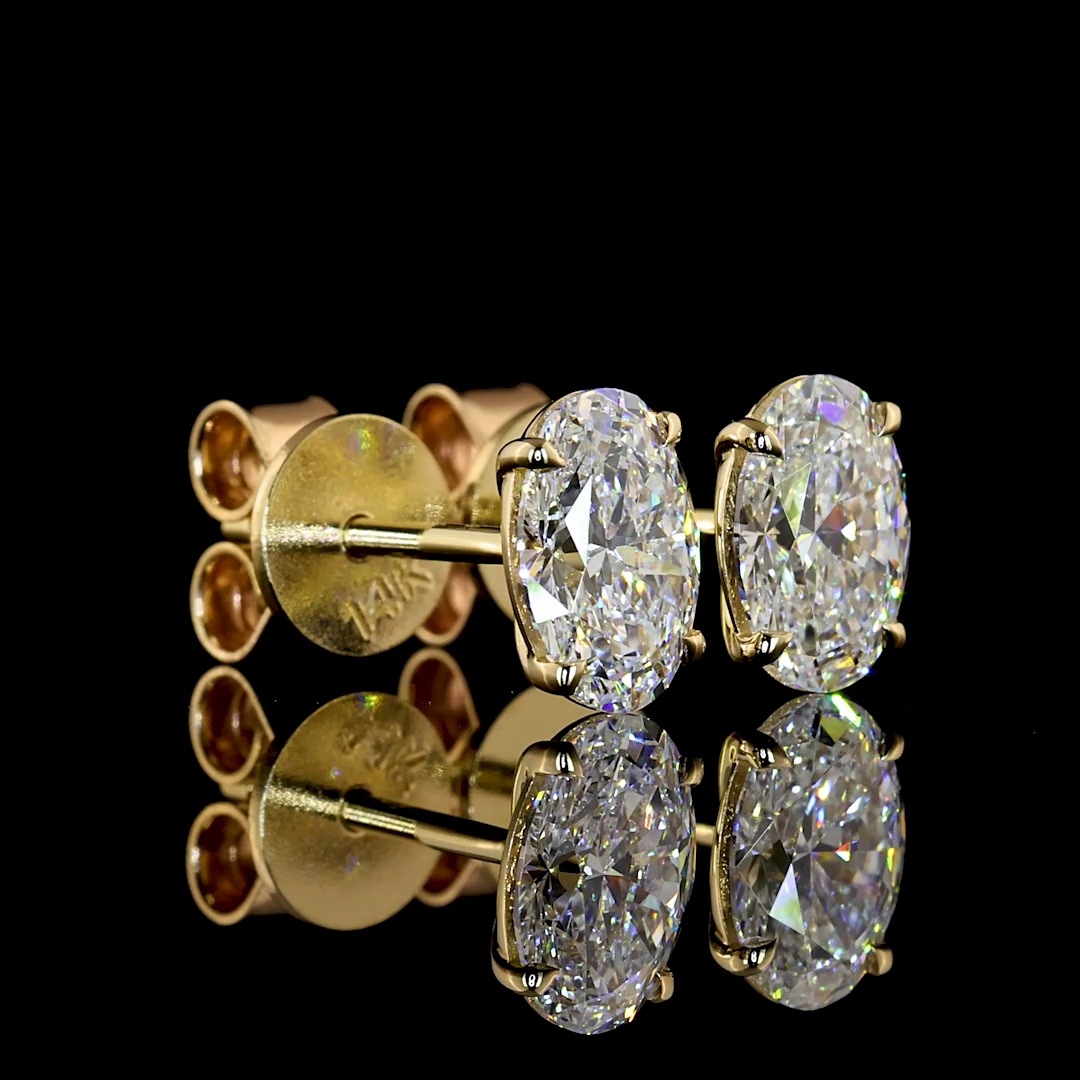 Lab-Grown Oval Diamond Studs Earring — Prong, North South — 1.36 ct total per pair 14K YELLOW GOLD — Laura Milman New York