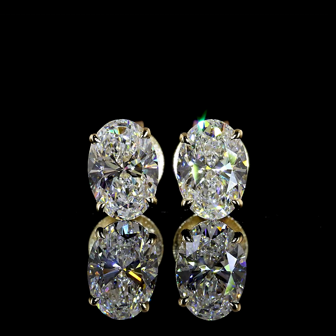 Lab-Grown Oval Diamond Studs Earring — Prong, North South — 1.36 ct total per pair 14K YELLOW GOLD — Laura Milman New York
