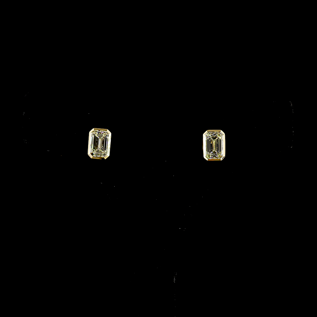 Lab-Grown Emerald Diamond Studs Earring — Bezel, North South — 4.30 ct total per pair 14K YELLOW GOLD — Laura Milman New York