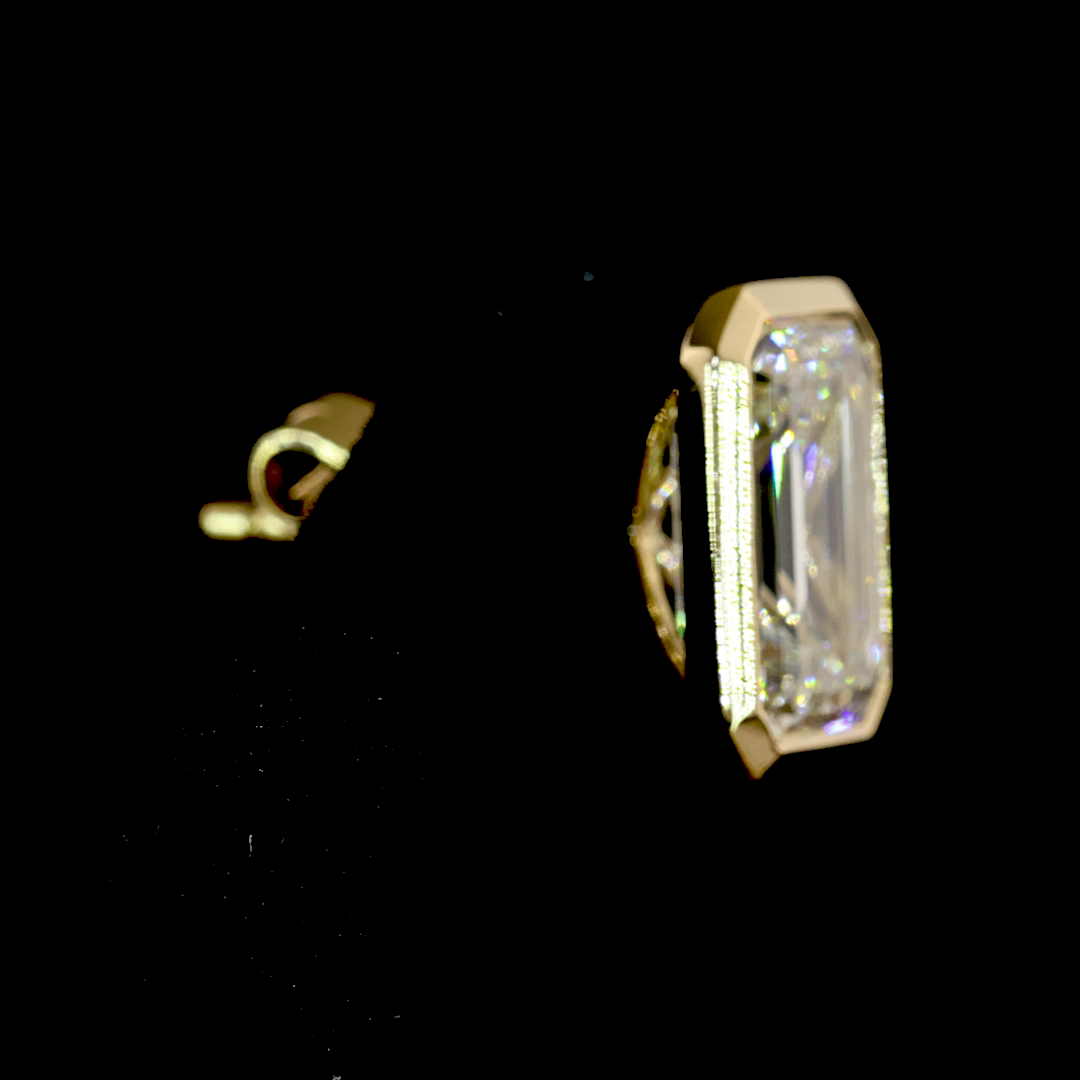 Lab-Grown Emerald Diamond Studs Earring — Bezel, North South — 4.30 ct total per pair 14K YELLOW GOLD — Laura Milman New York