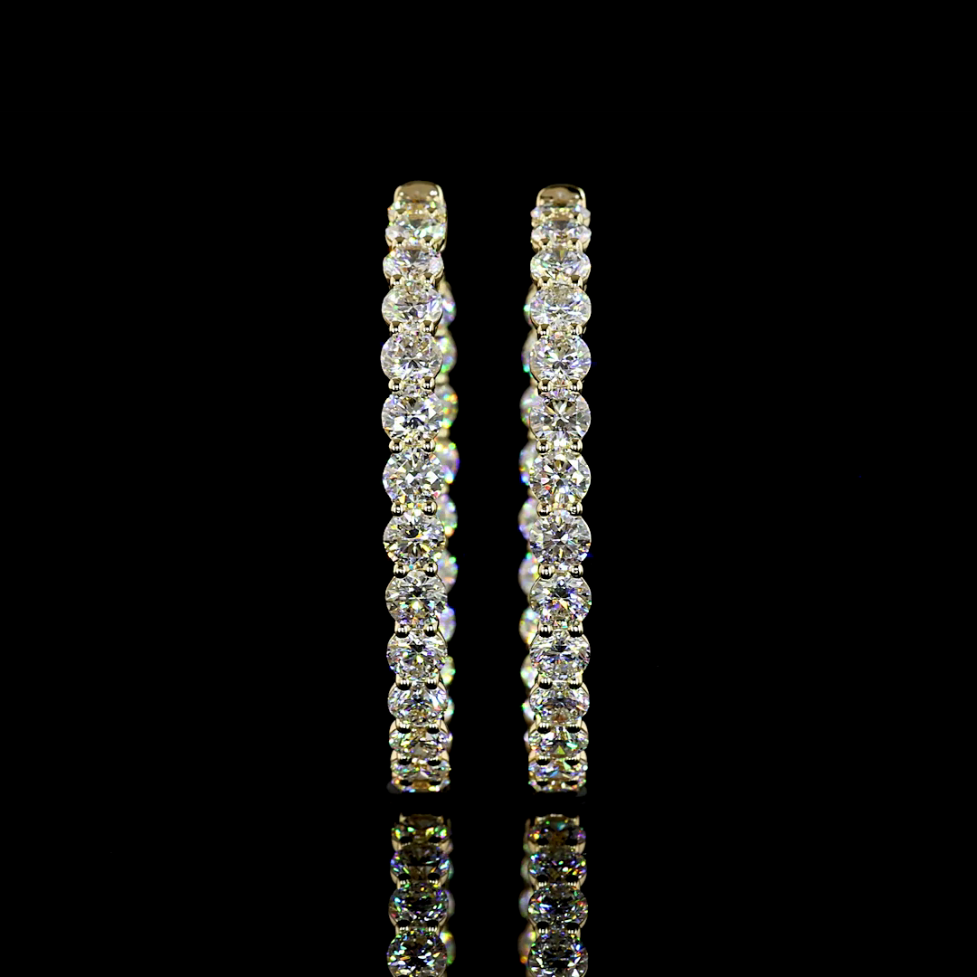 Lab-Grown Round Diamond Hoops Earring — Prong,  — 6.92 ct total per pair 14K YELLOW GOLD — Laura Milman New York