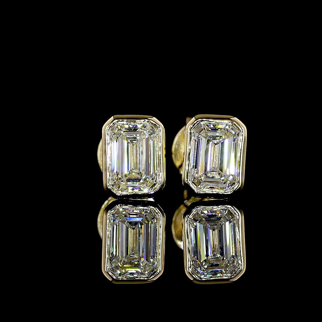 Lab-Grown Emerald Diamond Studs Earring — Bezel, North South — 1.05 ct total per pair 14K YELLOW GOLD — Laura Milman New York
