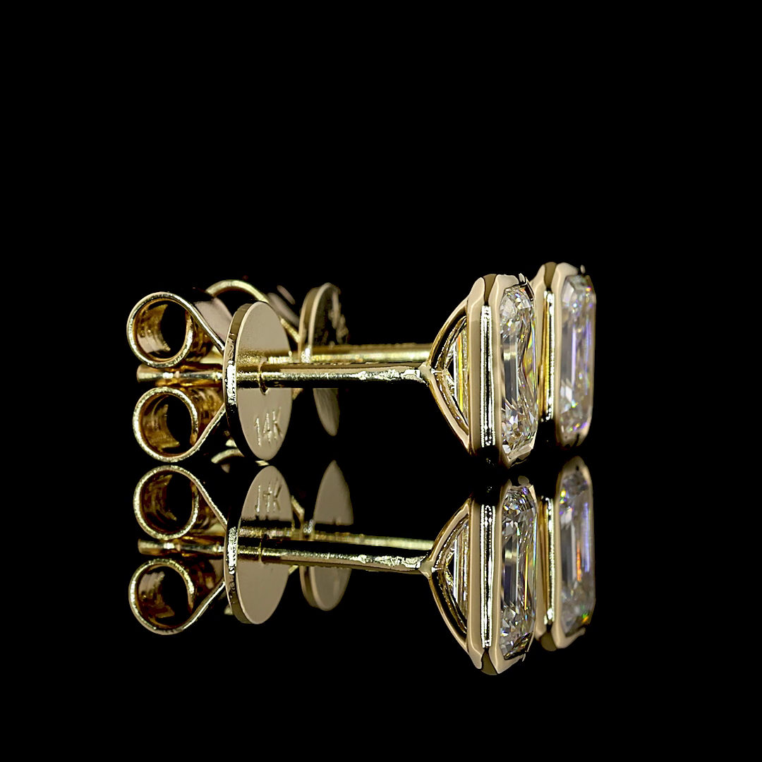 Lab-Grown Emerald Diamond Studs Earring — Bezel, North South — 1.05 ct total per pair 14K YELLOW GOLD — Laura Milman New York