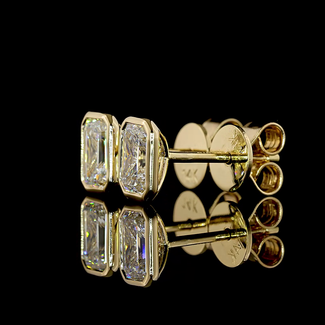 Lab-Grown Emerald Diamond Studs Earring — Bezel, North South — 1.05 ct total per pair 14K YELLOW GOLD — Laura Milman New York