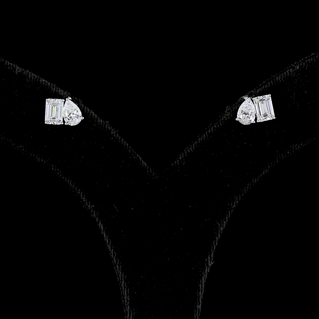 1.77 CT Emerald Lab Grown Diamond Toi et Moi Earrings in 14K White Gold — Laura Milman New York