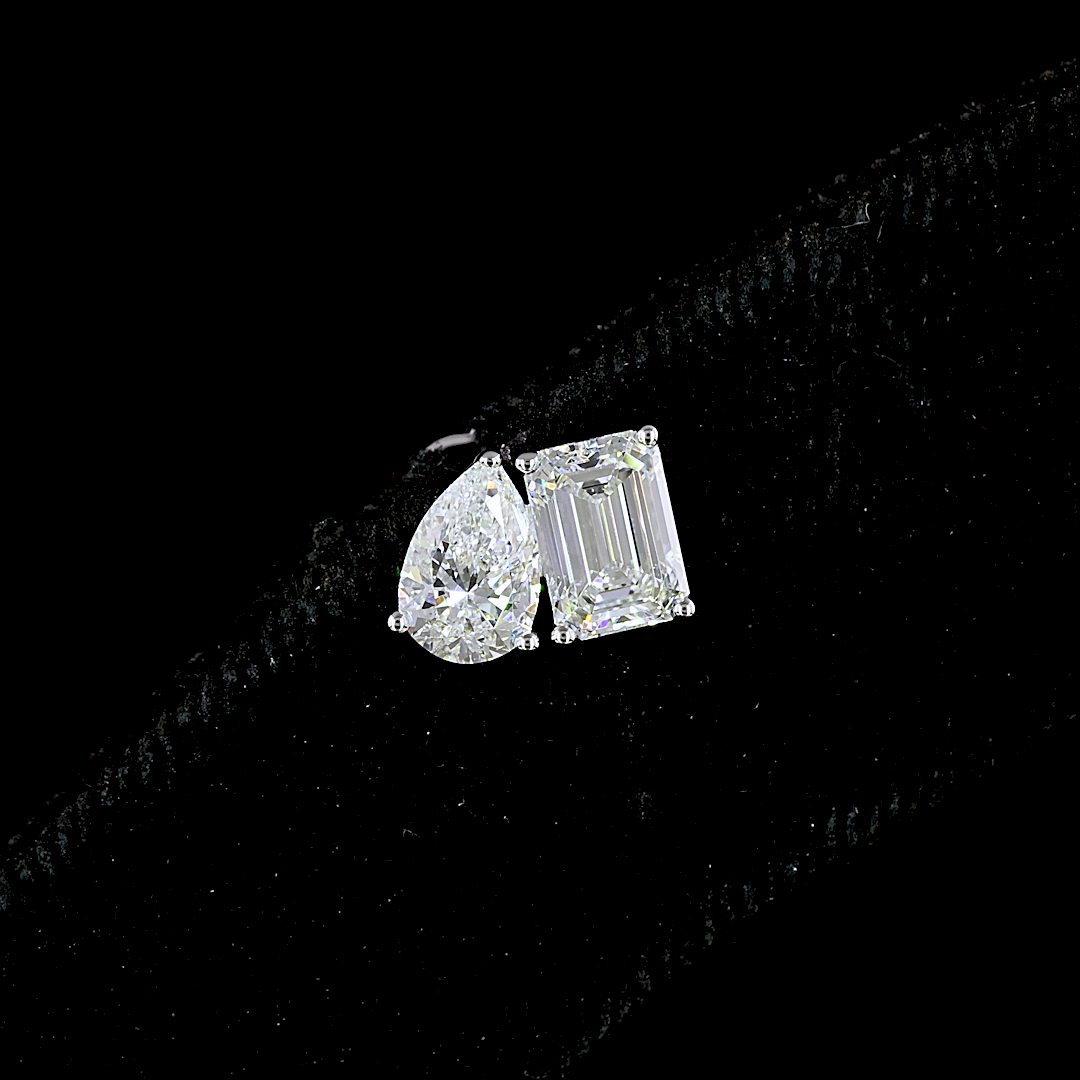 1.77 CT Emerald Lab Grown Diamond Toi et Moi Earrings in 14K White Gold — Laura Milman New York