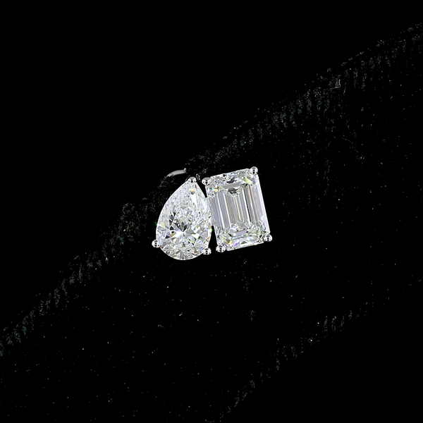 1.77 CT Emerald Lab Grown Diamond Toi et Moi Earrings in 14K White Gold