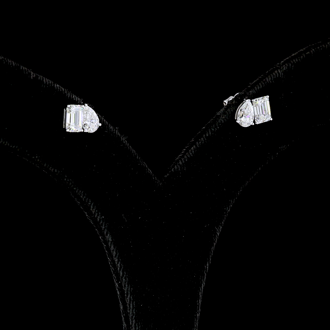 1.77 CT Emerald Lab Grown Diamond Toi et Moi Earrings in 14K White Gold — Laura Milman New York