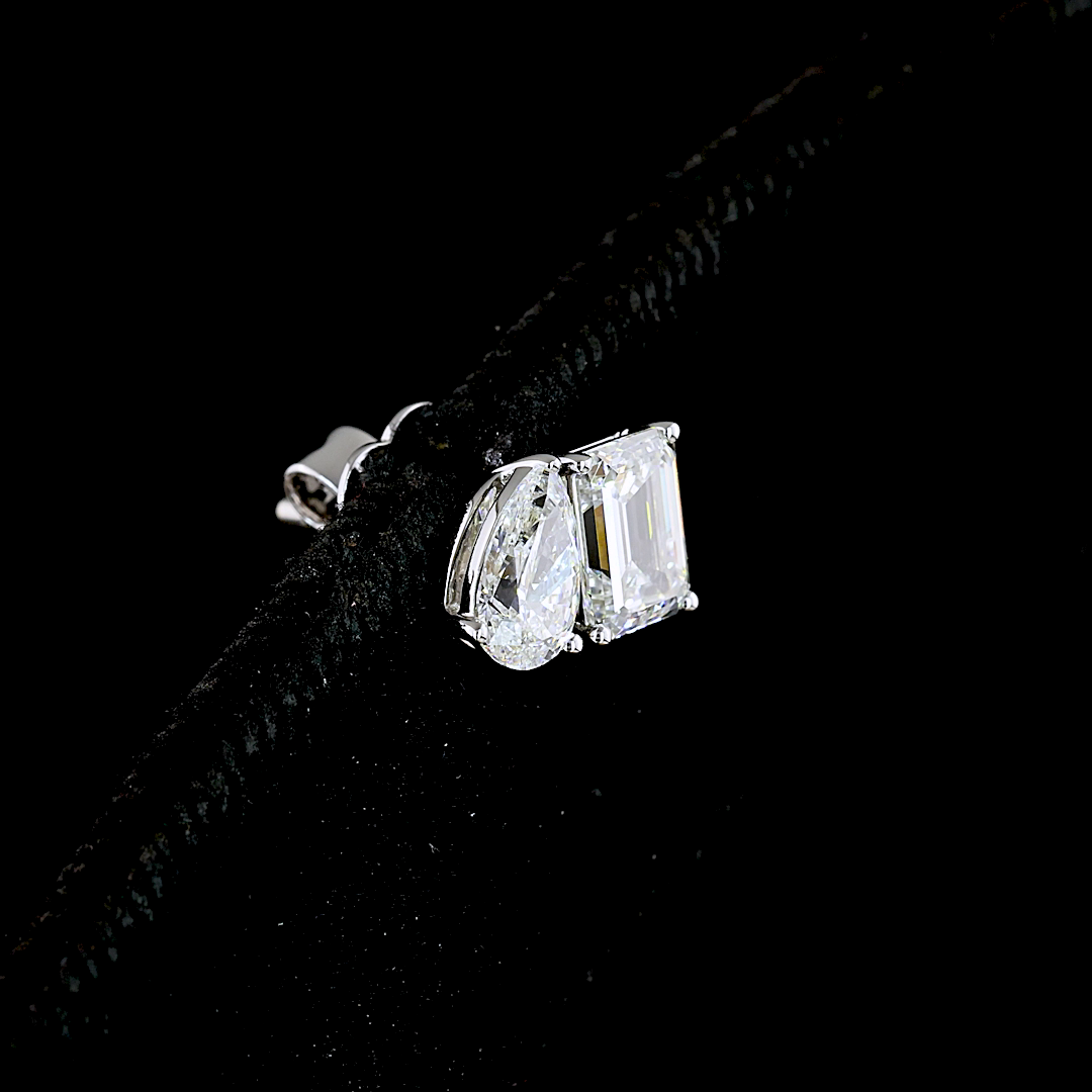 1.77 CT Emerald Lab Grown Diamond Toi et Moi Earrings in 14K White Gold — Laura Milman New York