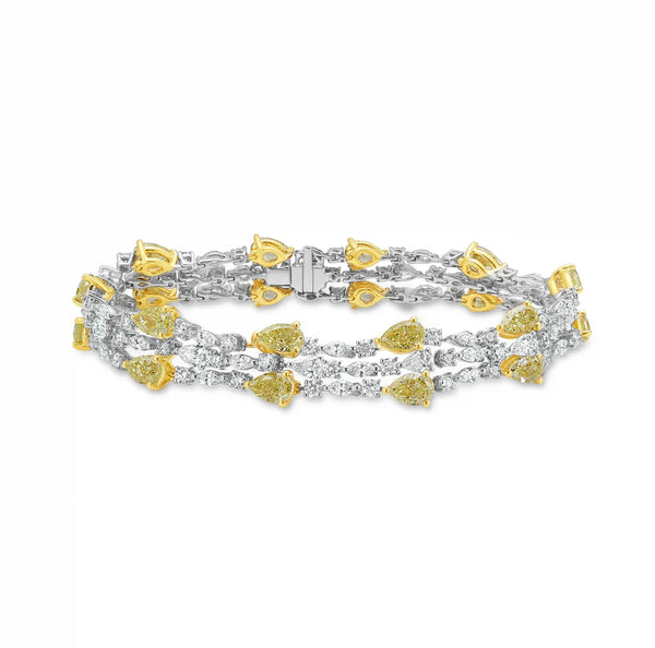 13.47ctw Yellow & White Pear Diamond Triple Row Bracelet