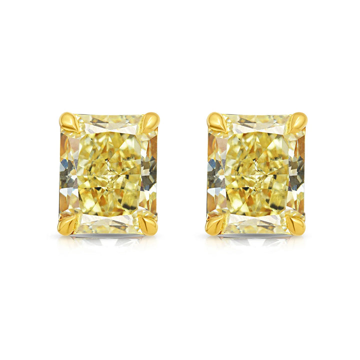 Fancy Yellow Radiant Diamond Stud Earrings in 18K Yellow Gold