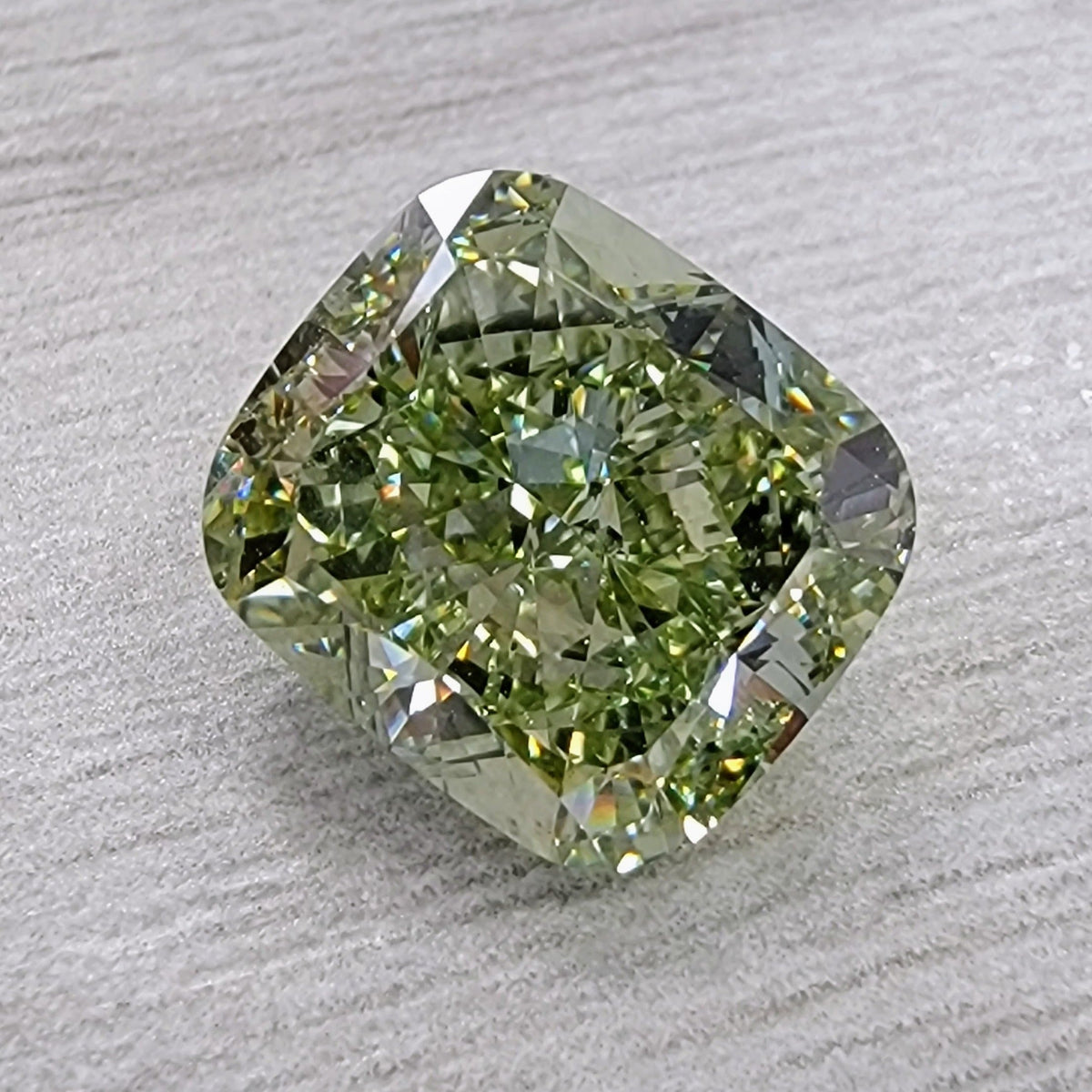6.08ct Fancy Yellow-Green Cushion Diamond Ring SI1 GIA — view 4 — Laura Milman New York