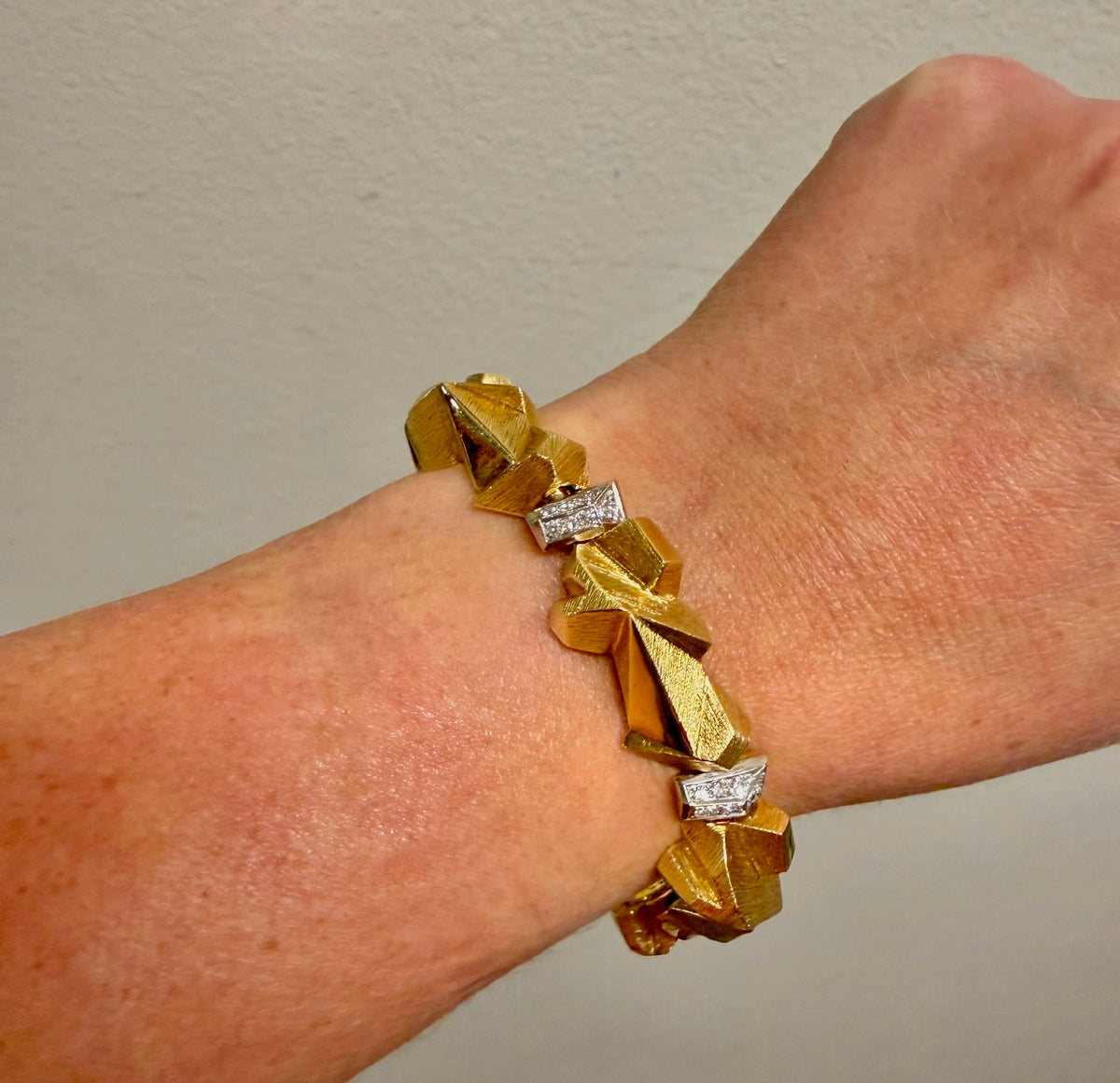David Webb 18K Yellow Gold Nugget Diamond Articulated Bracelet — view 6 — Laura Milman New York