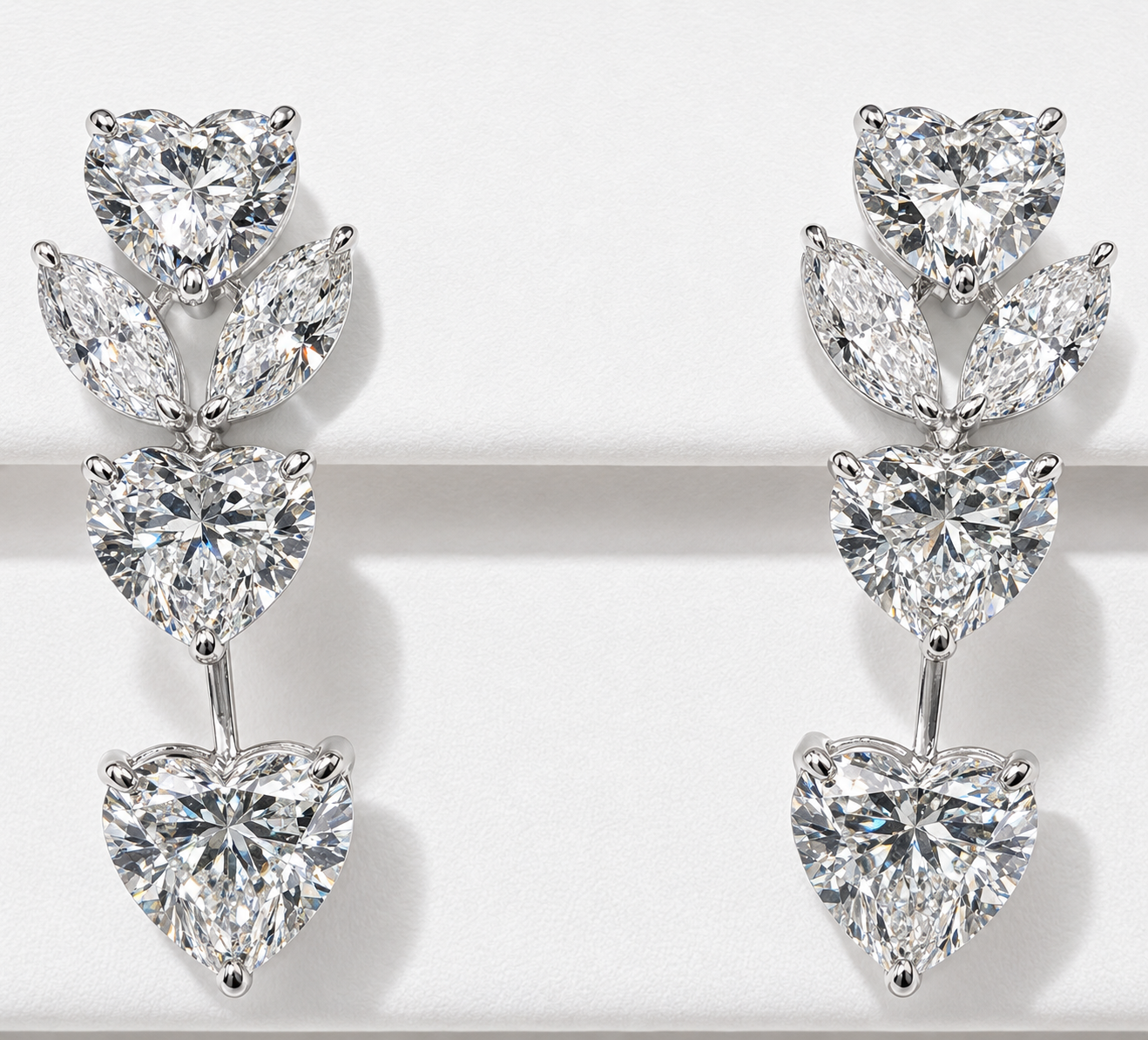 Heart and Marquise Diamond Drop Earrings