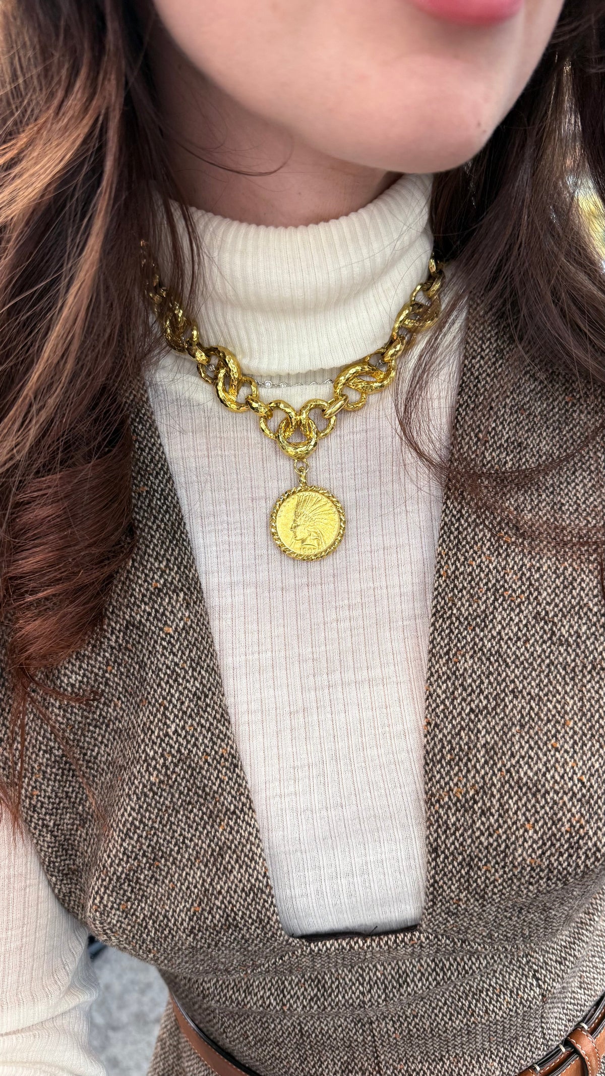 David Webb Coin Platinum & 18K Yellow Gold Hammered Coin Necklace — view 5 — Laura Milman New York