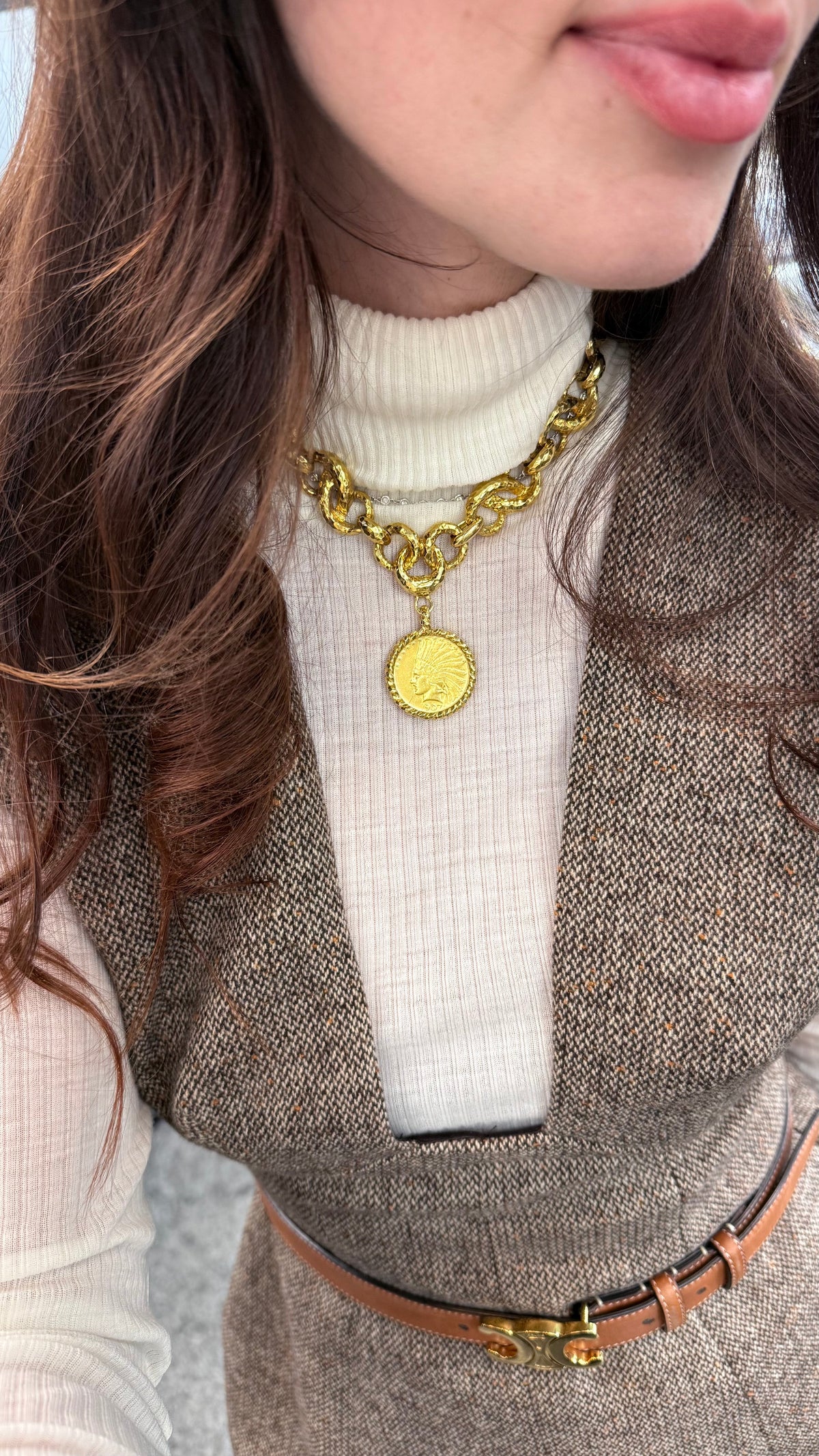 David Webb Coin Platinum & 18K Yellow Gold Hammered Coin Necklace — view 6 — Laura Milman New York