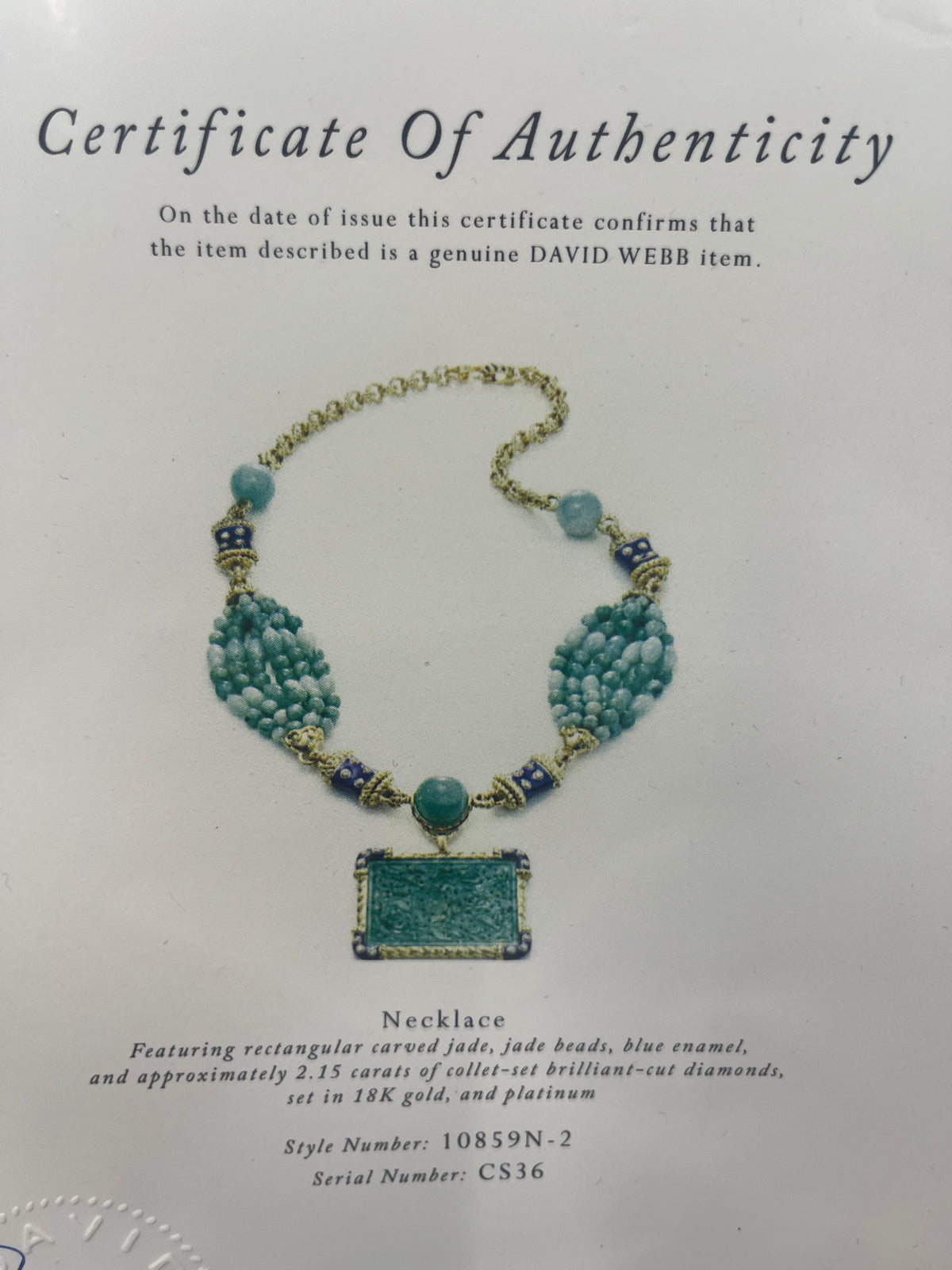 David Webb Jade Platinum & 18K Yellow Gold Jade, Diamond, Blue Enamel Necklace — view 6 — Laura Milman New York