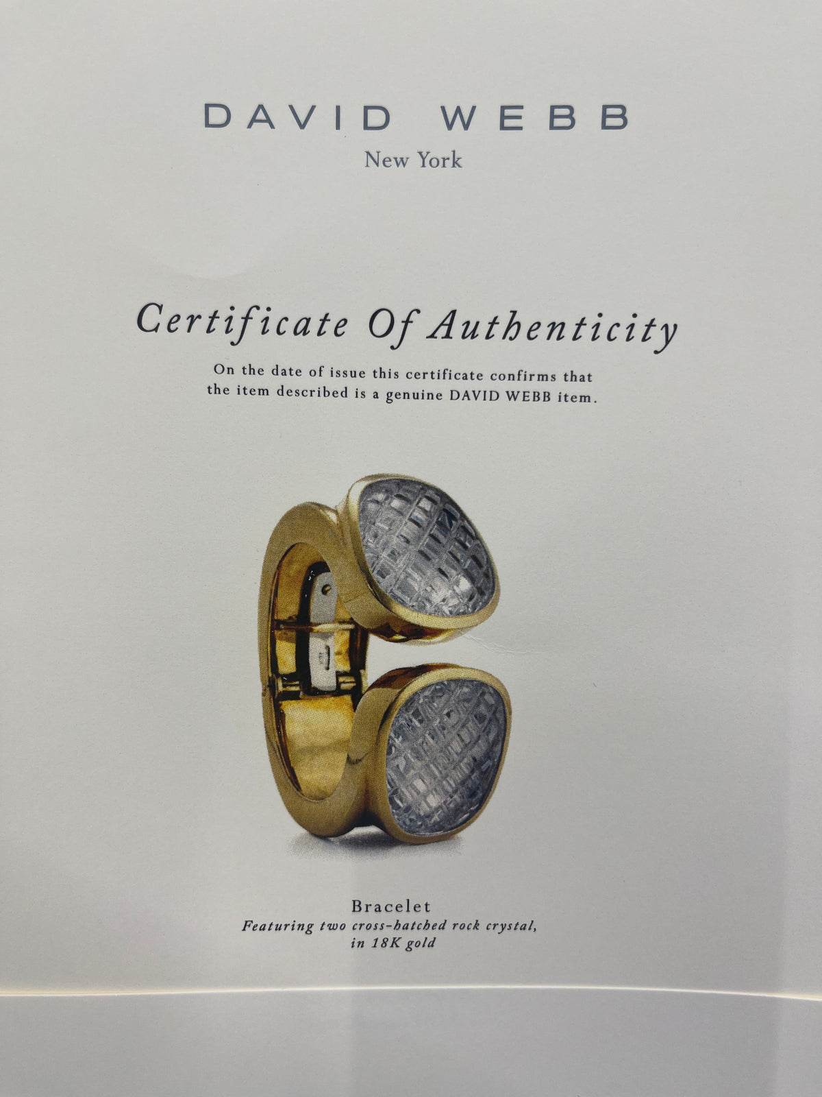 David Webb Platinum & 18K Yellow Gold Rock Crystal Cross Hatched Bracelet — view 6 — Laura Milman New York