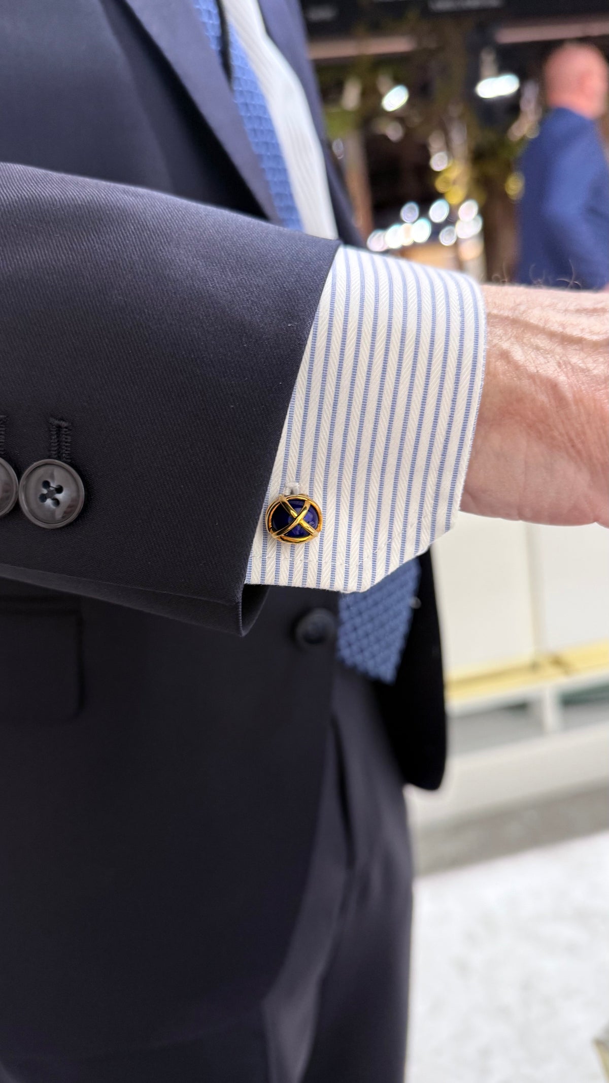 Tiffany & Co. Schlumberger Platinum & 18K Yellow Gold Blue Enamel Cuff Links — view 2 — Laura Milman New York