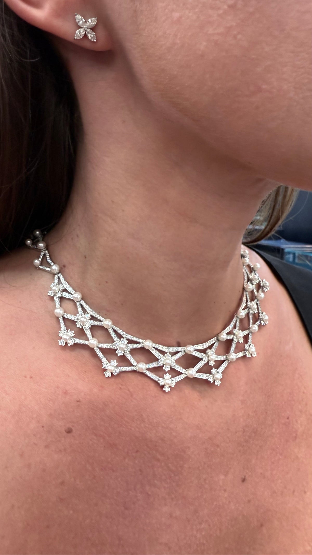 Tiffany & Co. Diamond Platinum Diamond And Pearl Collar Necklace — view 5 — Laura Milman New York