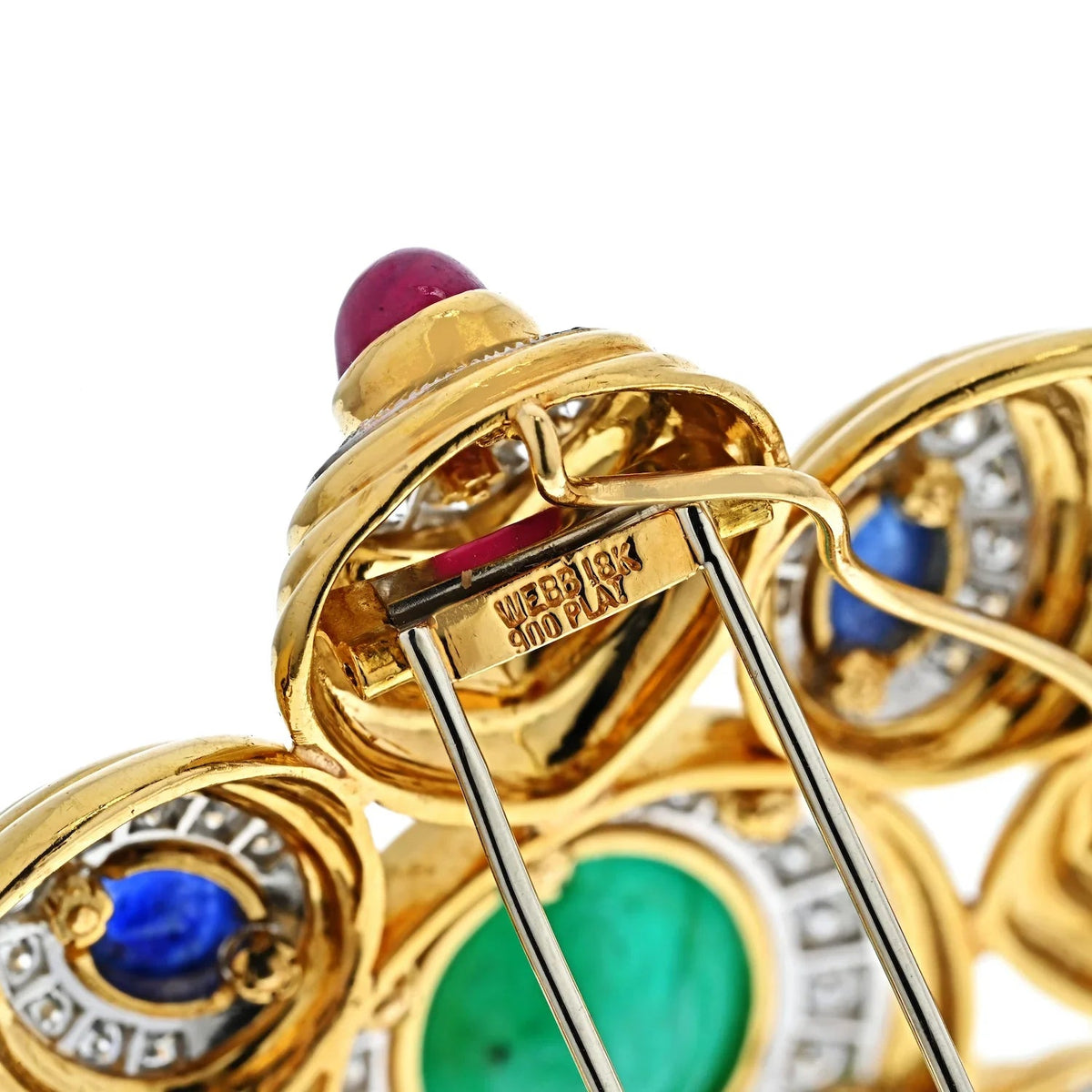 David Webb Platinum & 18K Yellow Gold Multicolor Cabochon Gemstone And Diamond Maltese Brooch — view 3 — Laura Milman New York