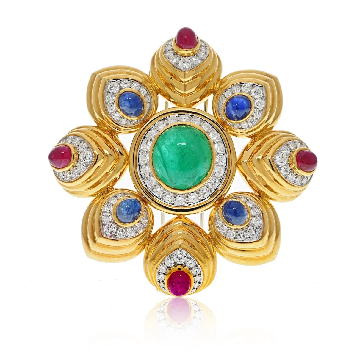 David Webb Platinum & 18K Yellow Gold Multicolor Cabochon Gemstone And Diamond Maltese Brooch — Laura Milman New York