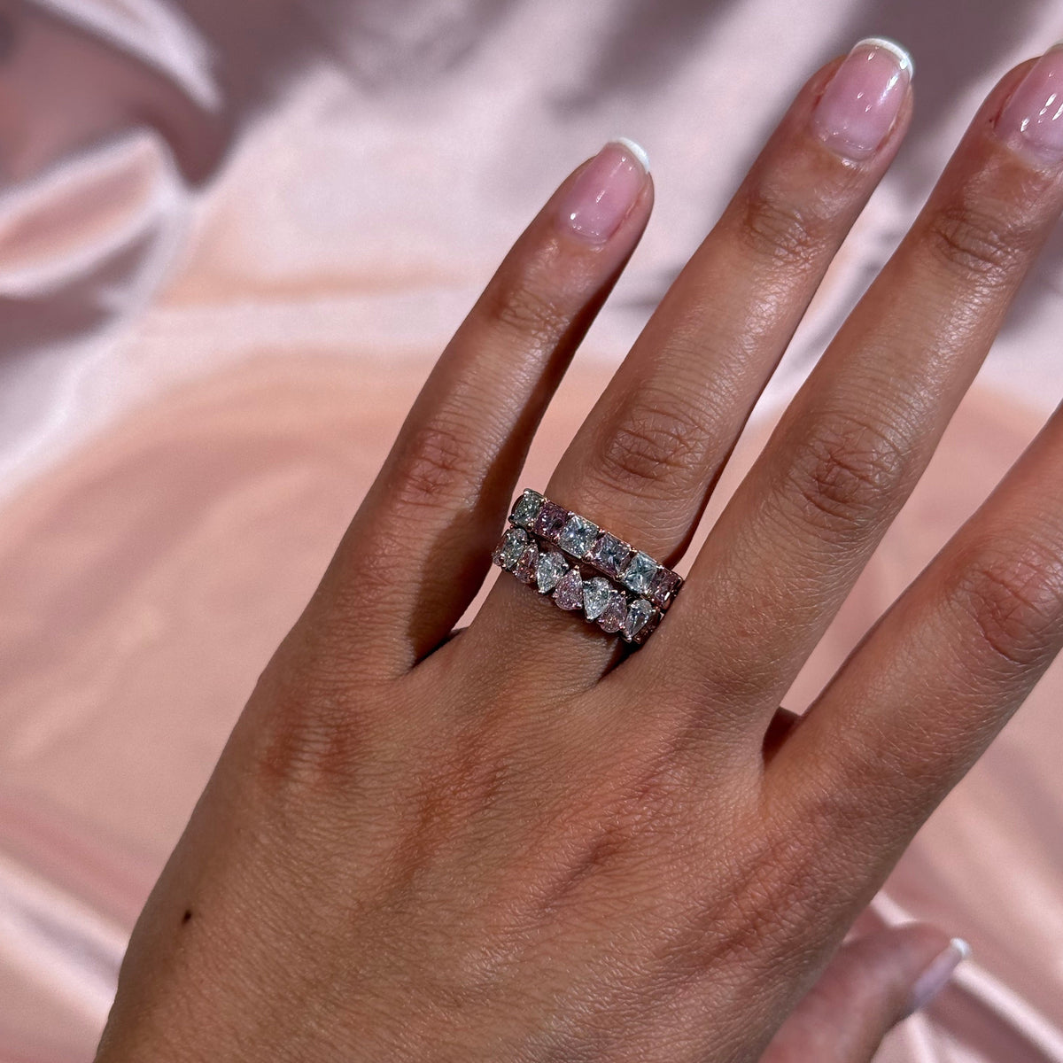 1.88ctw Alternating Pink & White Pear Diamond Halfway Band — view 8 — Laura Milman New York