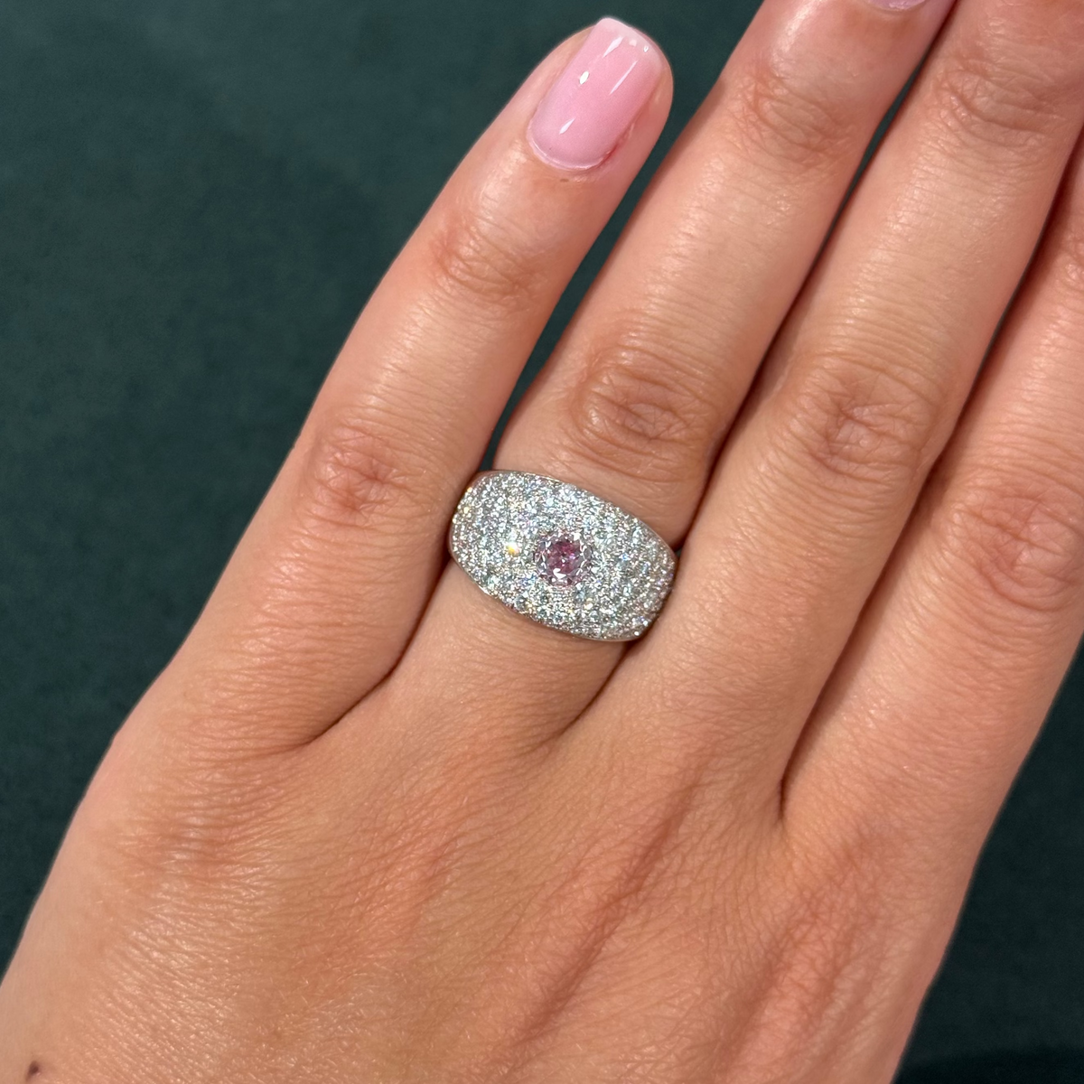 0.52ct Fancy Intense Purplish Pink Round Diamond Cobblestone Icon Ring I1 GIA — view 3 — Laura Milman New York