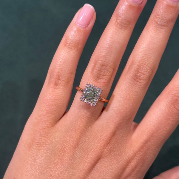 2.00ct Fancy Light Grayish Yellowish Green Princess-Cut Diamond Halo Ring — view 2