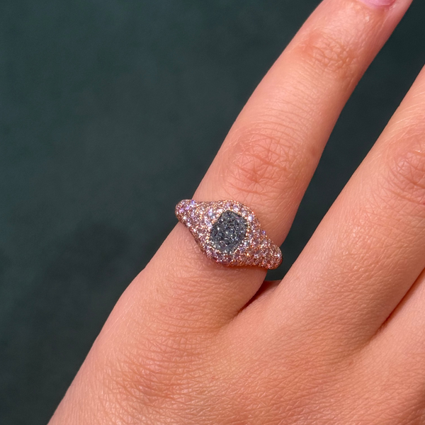 1.03ct Fancy Light Blue Cushion Diamond Signet Ring VS1 GIA — view 2