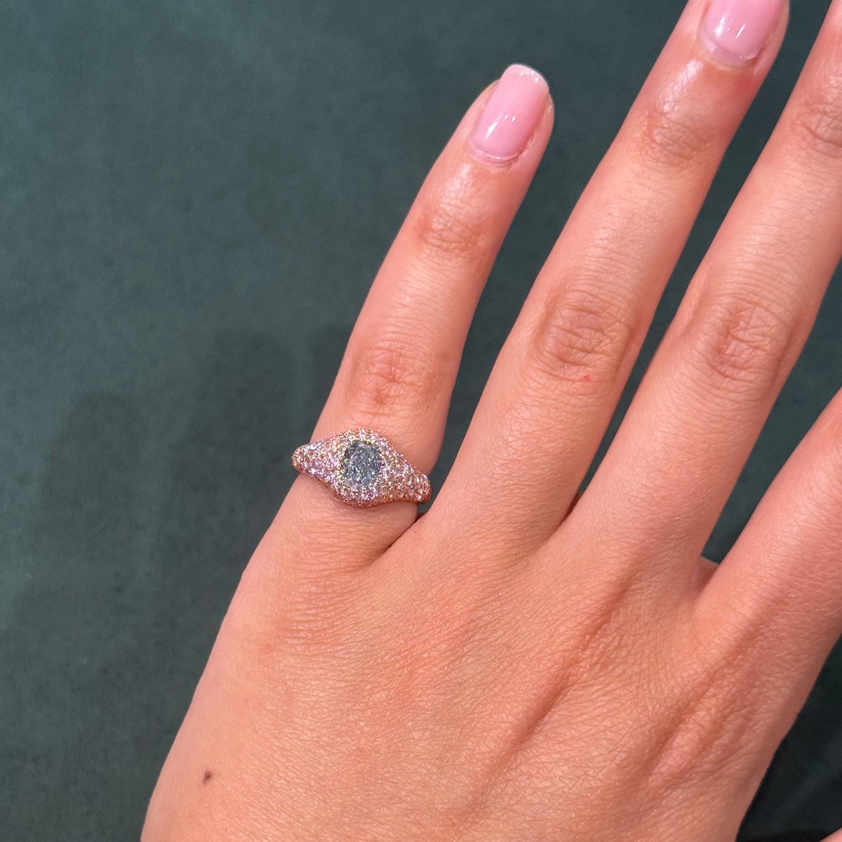 1.03ct Fancy Light Blue Cushion Diamond Signet Ring VS1 GIA — view 3 — Laura Milman New York