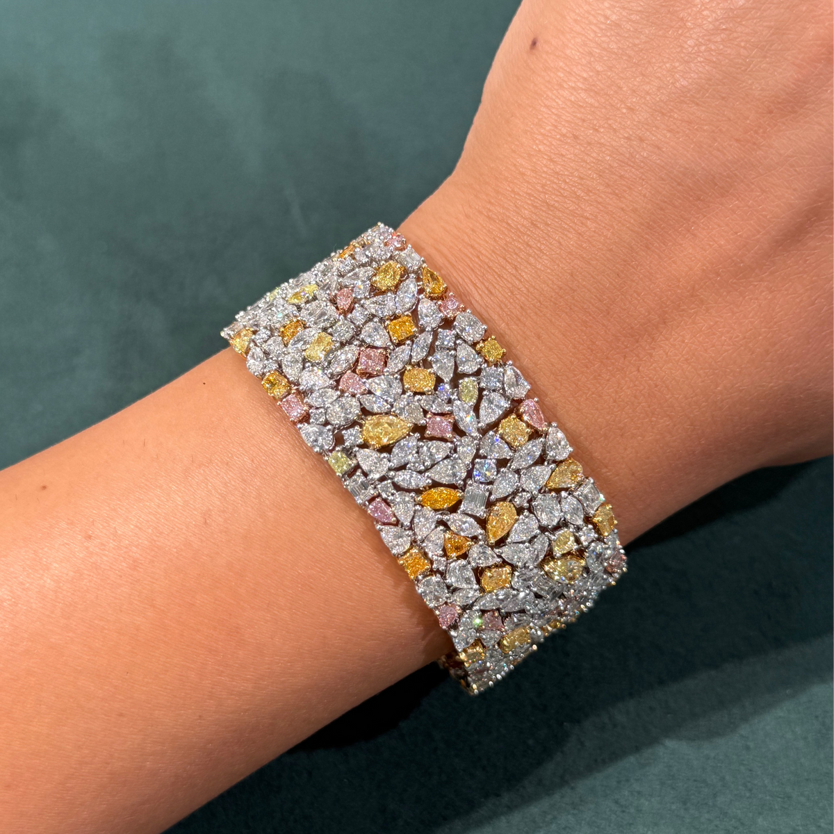 49.60ctw Fancy Color & White Diamond Carpet Bracelet — view 5 — Laura Milman New York