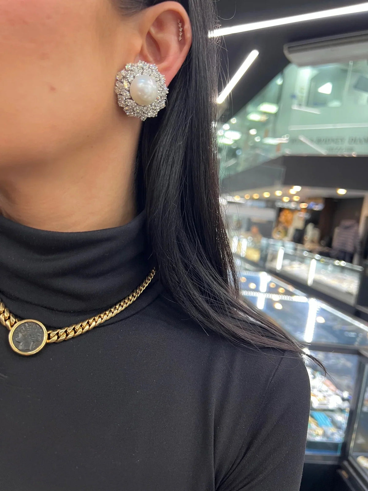 Van Cleef & Arpels 18K White Gold Pearl Diamond Bombe Earrings — view 7 — Laura Milman New York