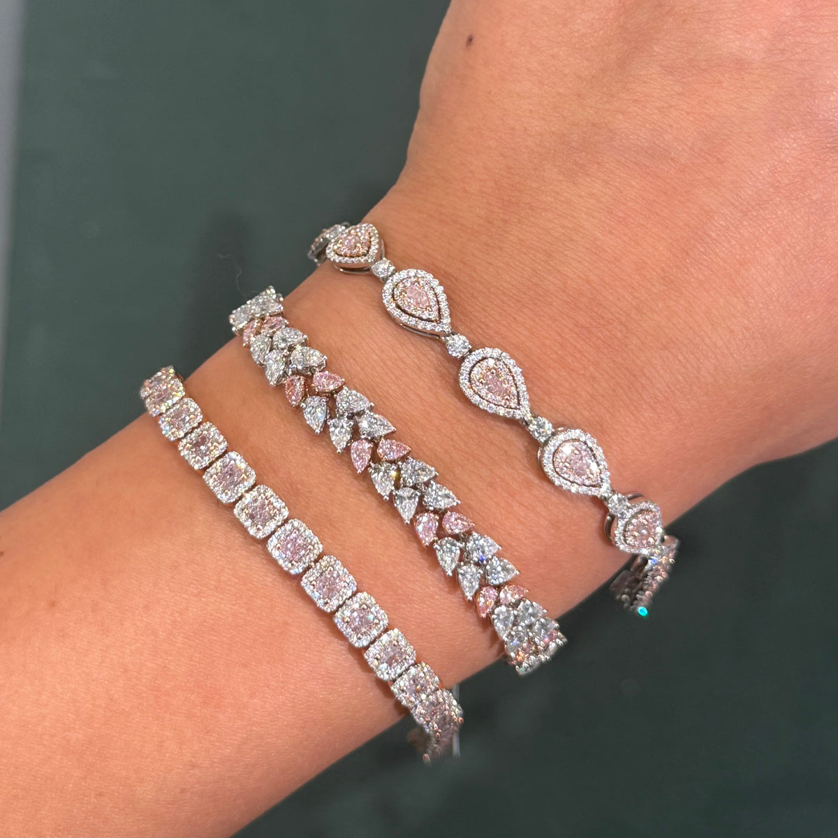 10.28ctw Fancy Pink Diamond & White Diamond Pear Shape Double Row Bracelet — view 6 — Laura Milman New York