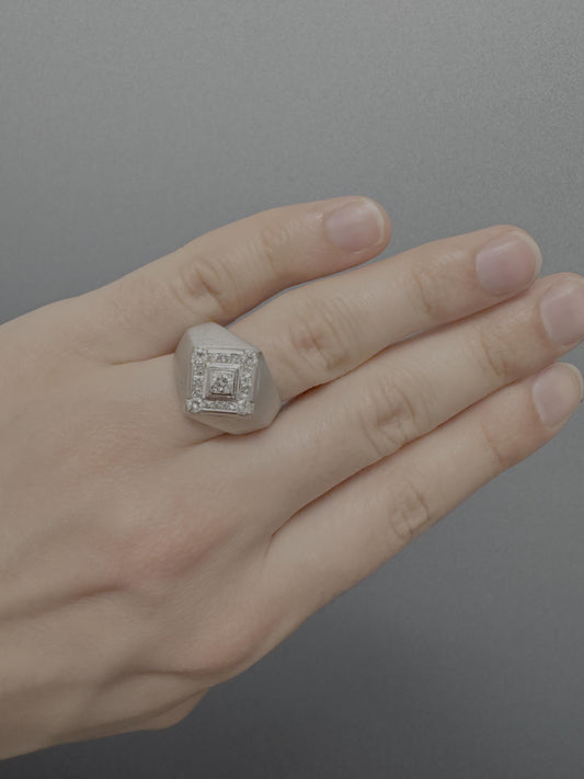 14k White Gold Mens Statement Ring in 1.5ct Diamonds